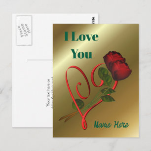Cartão Postal Eu Amo Você Rosas Vermelhas Coração Personalizado