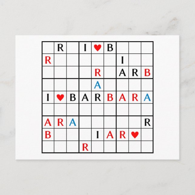 Cartão Postal Eu ♥ BARBARA (Frente)