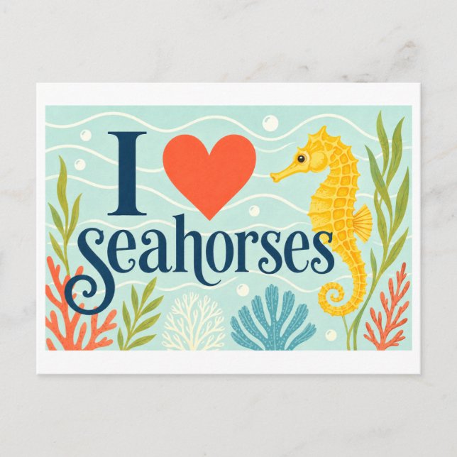 Cartão Postal "Eu [Coração] Cavalos-Marinhos" (Frente)
