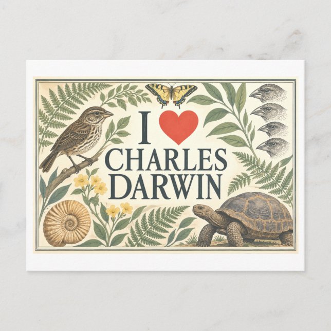 Cartão Postal "Eu [Coração] Charles Darwin" (Frente)