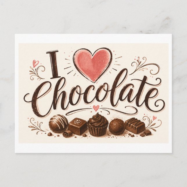 Cartão Postal "Eu [Coração] Chocolate" (Frente)