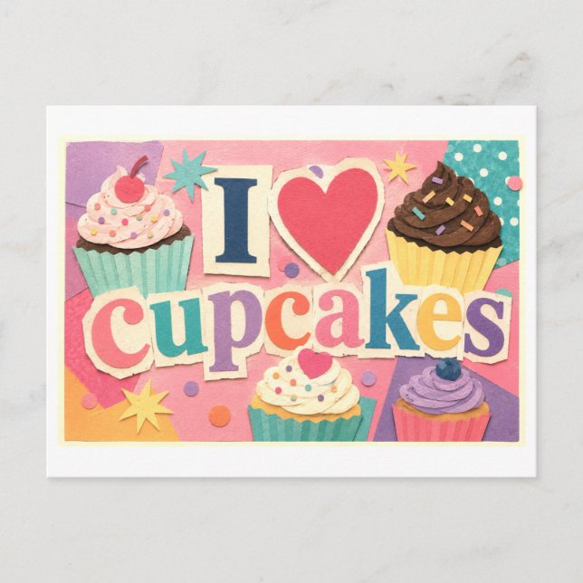 Cartão Postal "Eu [Coração] Cupcakes" (Frente)