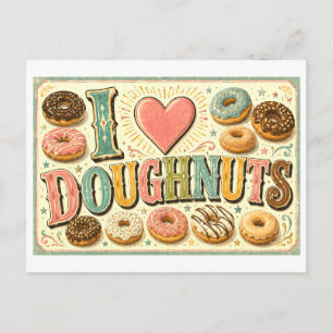 Cartão Postal "Eu [Coração] Donuts"