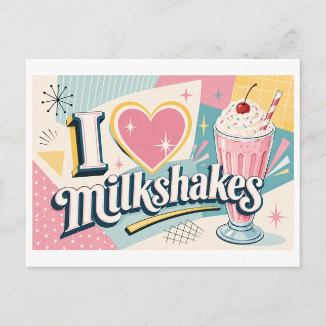 Cartão Postal "Eu [Coração] Milkshakes" (Frente)