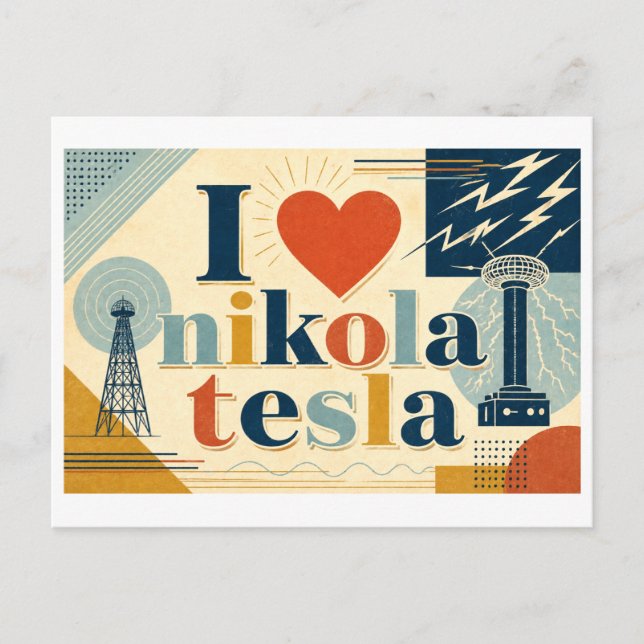 Cartão Postal "Eu [Coração] Nikola Tesla" (Frente)