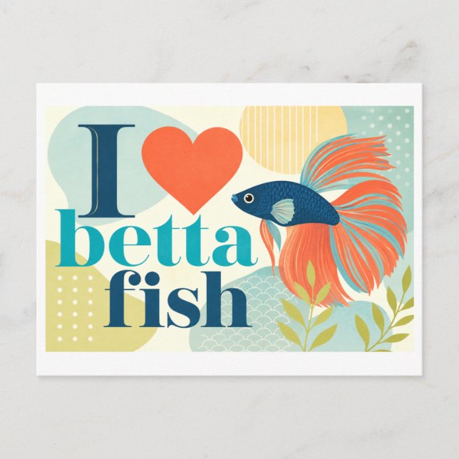 Cartão Postal "Eu [Coração] Peixes Betta" (Frente)
