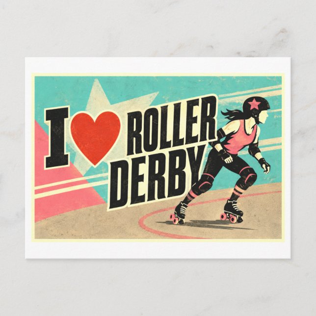 Cartão Postal "Eu [Coração] Roller Derby" (Frente)