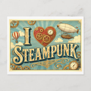 Cartão Postal "Eu [Coração] Steampunk"