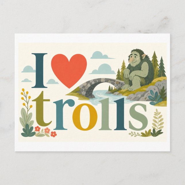 Cartão Postal "Eu [Coração] Trolls" (Frente)