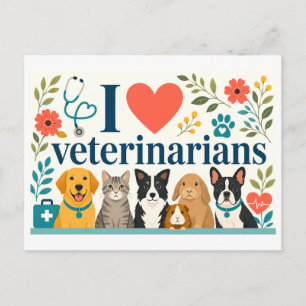 Cartão Postal "Eu [Coração] Veterinários"