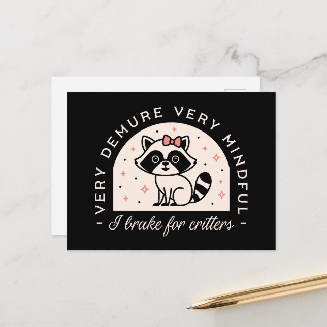 Cartão Postal Eu freio para guaxinim engraçado (Frente/Verso In Situ)