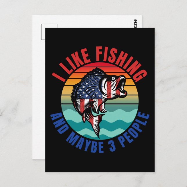 CARTÃO POSTAL EU GOSTO DE PESCA E TALVEZ 3 PESSOAS (Frente/Verso)