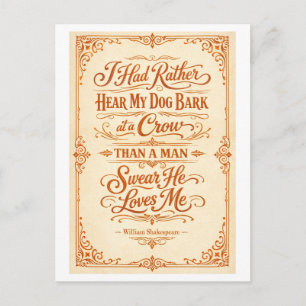 Cartão Postal "Eu Preferia Ouvir Meu Cão Latir" Shakespeare