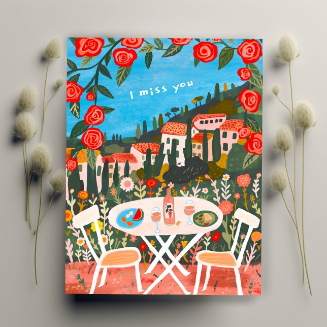 Cartão Postal Eu Sinto Sua Falta Almoço no Campo para Dois com V (I Miss You Countryside Lunch for Two w Views Art Postcard
)