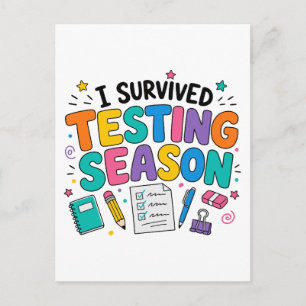 Cartão Postal Eu Sobrevivi à Temporada de Testes Humor Escolar