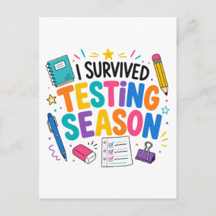Cartão Postal Eu Sobrevivi à Temporada de Testes Humor Escolar