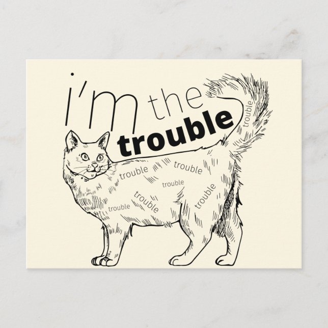 Cartão Postal Eu sou o gato engraçado - mínimo preto e creme (Frente)