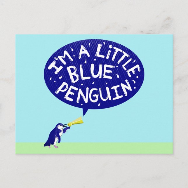 Cartão Postal Eu sou um pinguim azul (Frente)
