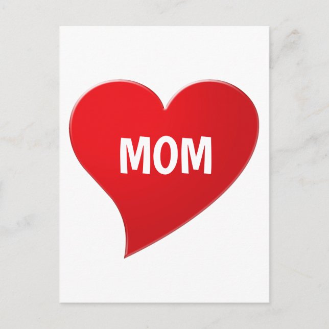 Cartão Postal Eu Te Amo Mãe, coração vermelho branco (Frente)