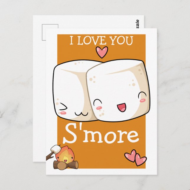 Cartão Postal Eu Te Amo Mais Kawaii Marshmallow (Frente/Verso)