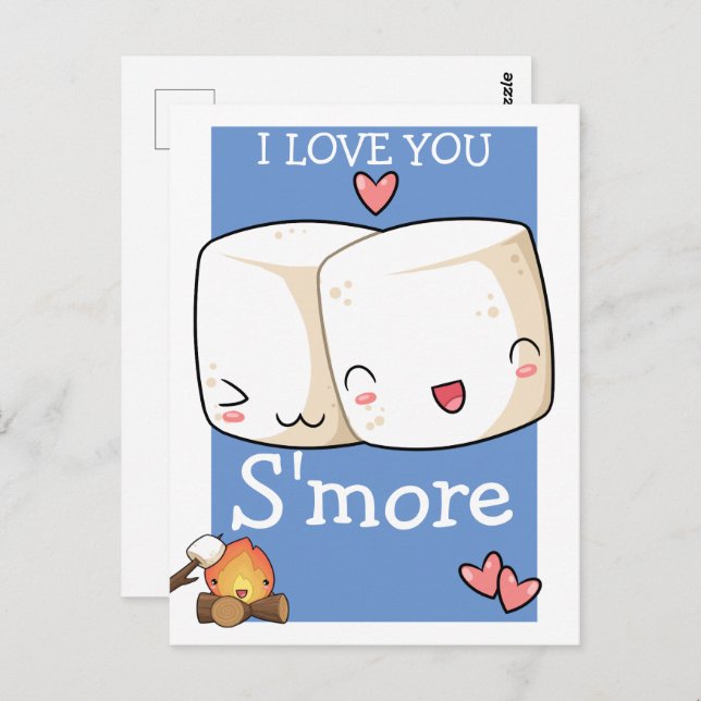 Cartão Postal Eu Te Amo Mais Kawaii Marshmallow (Frente/Verso)