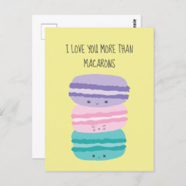 Cartão Postal Eu te amo mais que Macarons Kawaii Pastel Cute