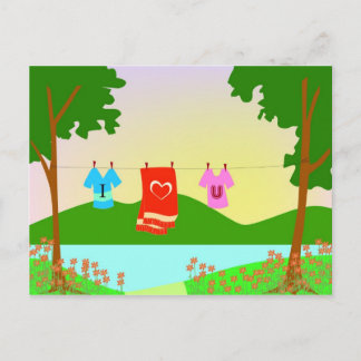 Cartão Postal Eu Te Amo Roupas Em Uma Linha De Roupas
