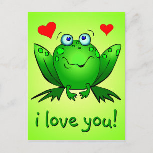 Cartão Postal Eu Te Amo Sapo de Desenho Animado Verde Fofo Coraç