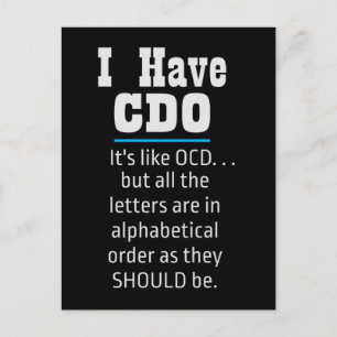 Cartão Postal Eu tenho o CDO preto Engraçado Humor de TOC