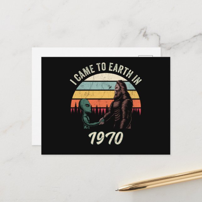 Cartão Postal Eu Vim para a Terra em 1970 Alien e Pé Grande (Frente/Verso In Situ)