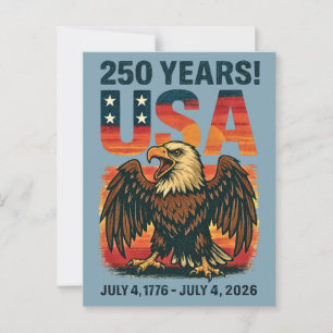 Cartão Postal EUA 250 Anos – Águia Careca Patriótica 4 de Julho