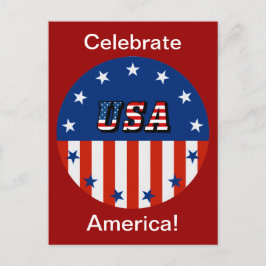 Cartão Postal EUA - Bandeira Americana e Estrelas em Círculo Car