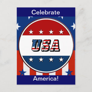 Cartão Postal EUA - Bandeira Americana e Estrelas no Círculo nº 