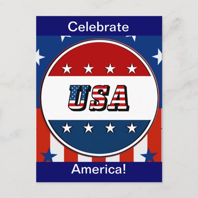 Cartão Postal EUA - Bandeira Americana e Estrelas no Círculo nº  (Frente)