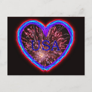 Cartão Postal EUA Electric Heart Fireworks Design