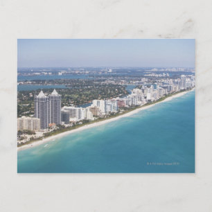 Cartão Postal EUA, Flórida, Miami, paisagem urbana com praia