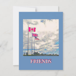 CARTÃO POSTAL EUA, GRÃ-BRETANHA, CANADÁ BANDEIRAS / AMIGOS