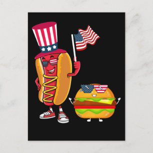 Cartão Postal EUA Hotdog Burger American Flag 4 de julho