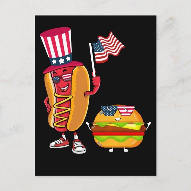 Cartão Postal EUA Hotdog Burger American Flag 4 de julho (Frente)