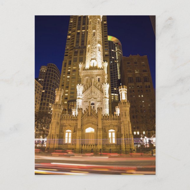 Cartão Postal EUA, Illinois, Chicago, Torre Água iluminada (Frente)