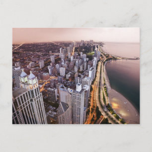 Cartão Postal EUA, Illinois, Chicago, vista aérea do lago