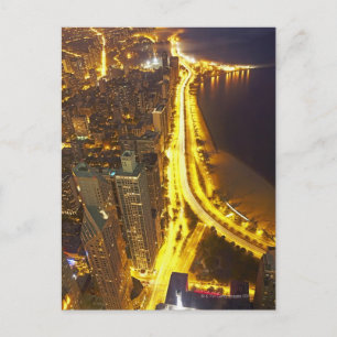 Cartão Postal EUA, Illinois, vista aérea de Chicago ao anoitecer