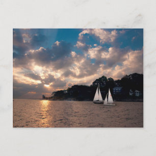 Cartão Postal EUA, Massachusetts. Vela ao pôr do sol
