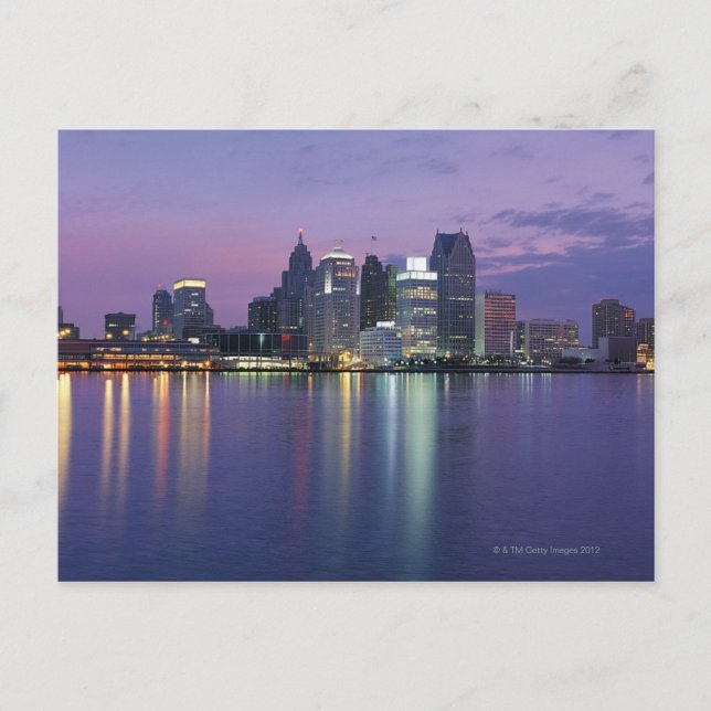 Cartão Postal EUA, Michigan, Detroit skyline, noite (Frente)