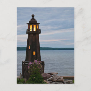 Cartão Postal EUA, Michigan. Farol de decoração de vara