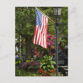 Cartão Postal EUA, Nova York, Lewiston. Bandeira americana anexa