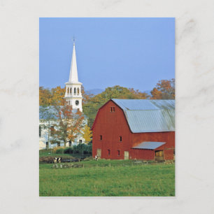 Cartão Postal EUA, Vermont, Peacham. Um celeiro vermelho e branc