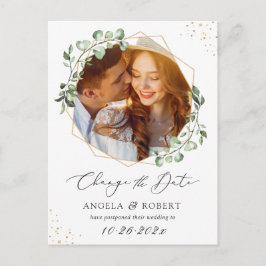 Cartão Postal Eucalipto Dourado Geométrico Foto Mudar a Data