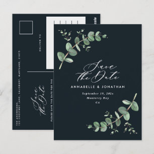 Cartão Postal Eucalipto elegante salvar a data do casamento pret