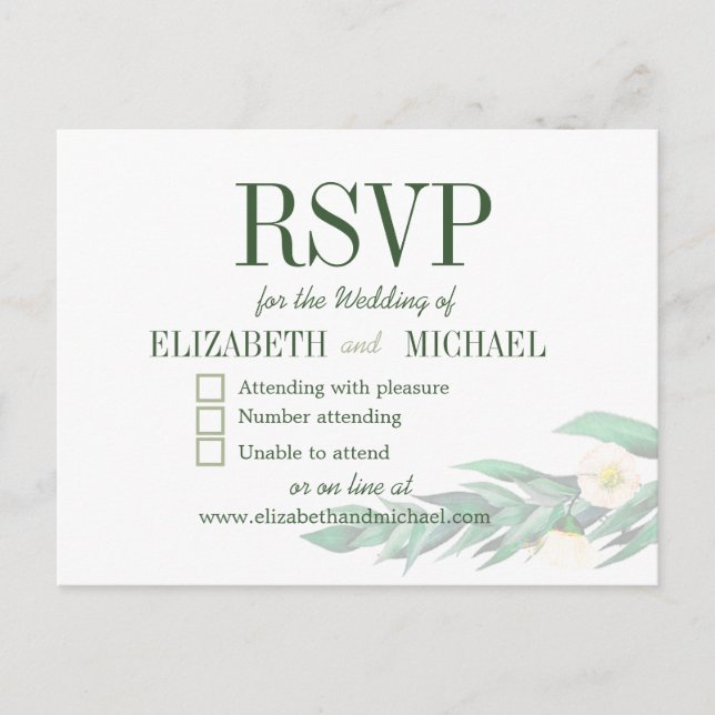 Cartão Postal Eucalyptus Foliage White Elegant Wedding RSVP (Frente)